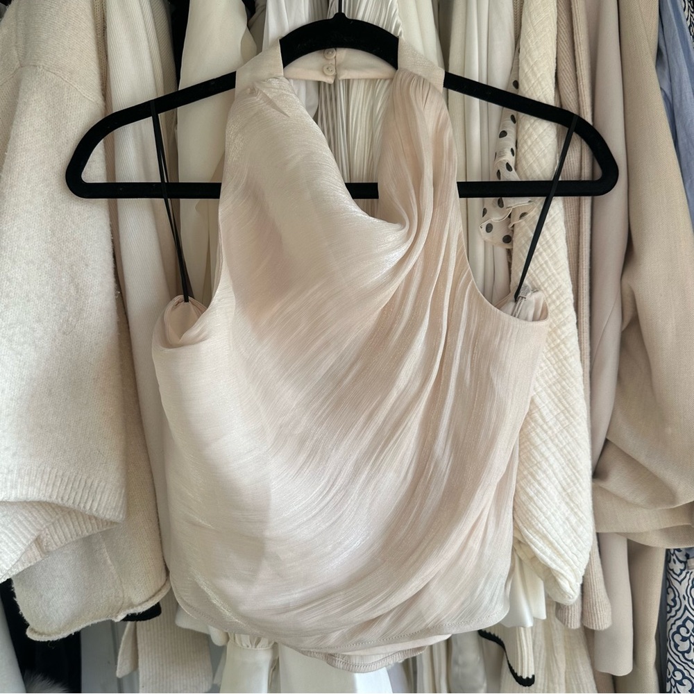 Cream Shell Drape Halter Top - Picture 2 of 5